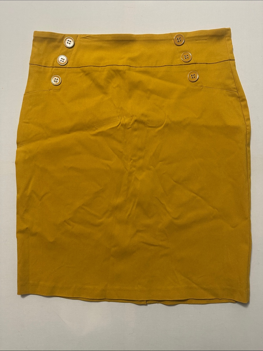 Soho Apparel Mustard Button-Front Pencil Skirt- stretch